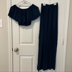 2 piece crop top and side slit skirt